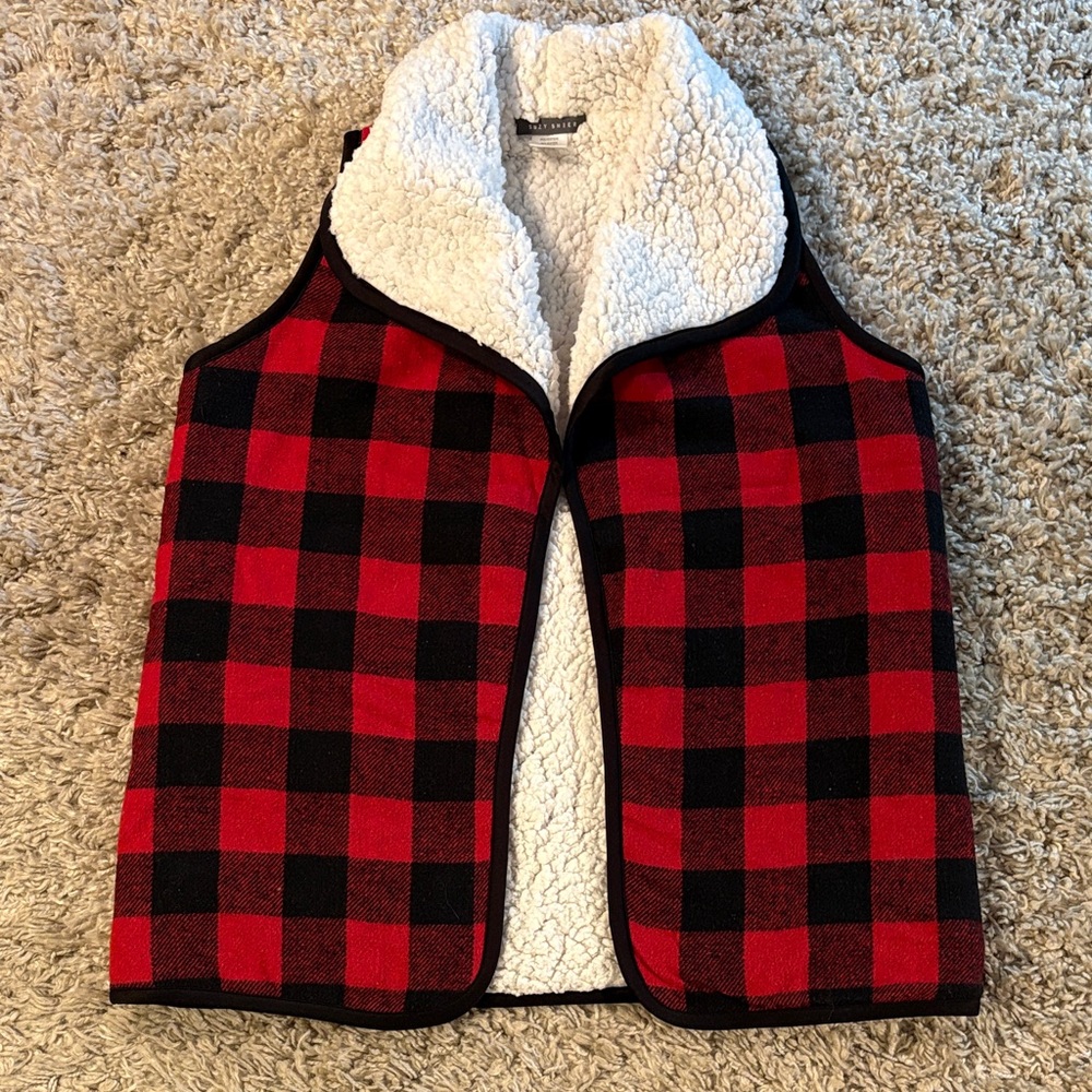 Black and Red Plaid Fleece Vest Womens Size Medium